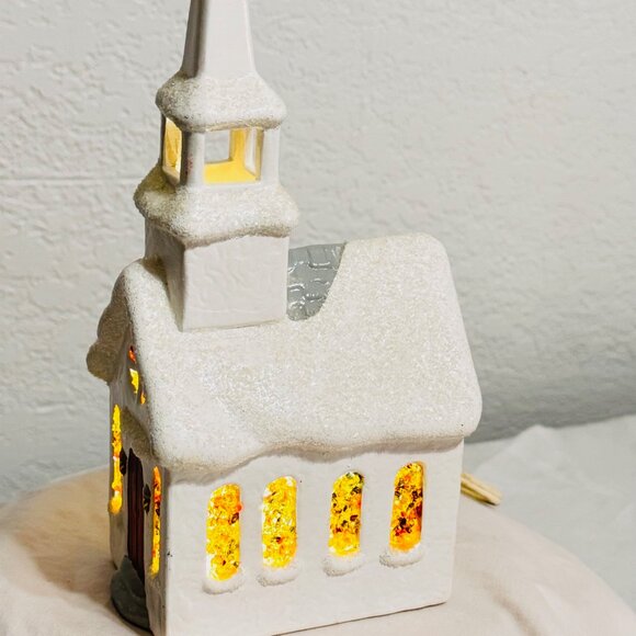 Vintage Lighted Snowy Church - Picture 8 of 12
